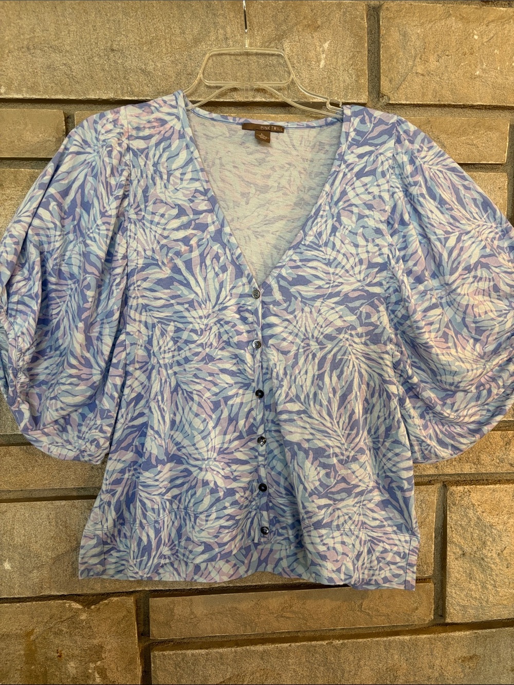 V-Neck Button-Front Puff Sleeve Top